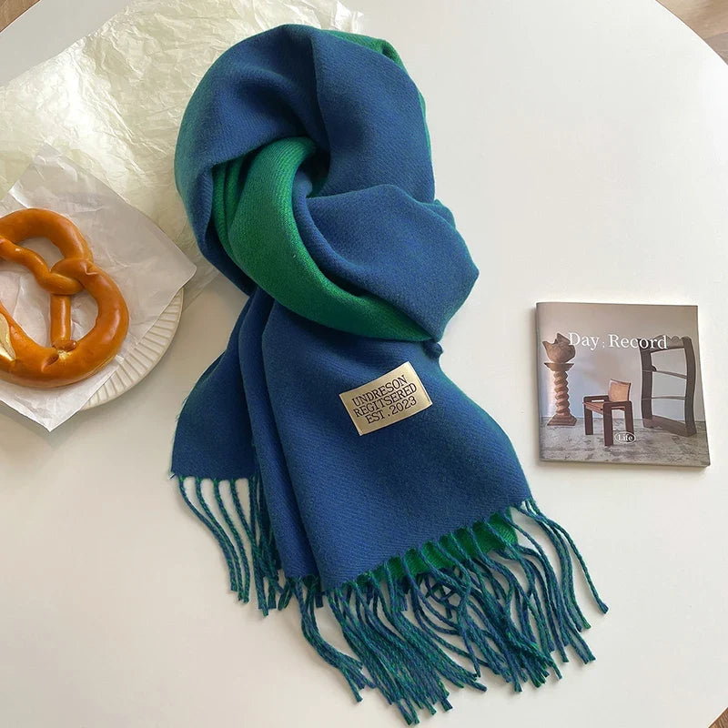 2023 Korean Style Cashmere Winter Scarf for Women – Knitted Double-Sided Solid Color Wrap | Soft Warm Fashion Neckerchief Shawl