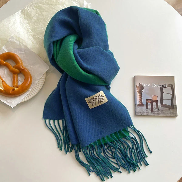 2023 Korean Style Cashmere Winter Scarf for Women – Knitted Double-Sided Solid Color Wrap | Soft Warm Fashion Neckerchief Shawl