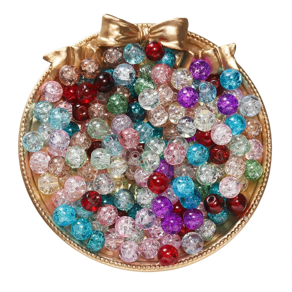 50/100pcs 8mm Glass Crackle Beads Loose Spacer Beads for Jewelry Making DIY Handmade Earrings Bracelets Necklace Accessories