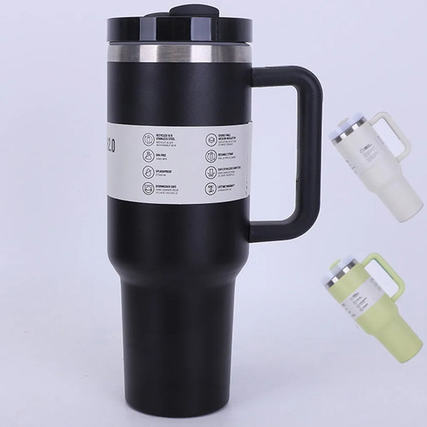 40 Oz / 1200 Ml Insulated Mug with Handle and Straw, Stainless Steel Tumbler with Spill-proof Lid for Hot or Cold Drinks