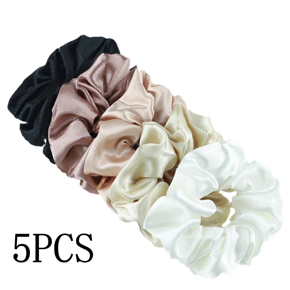 10/5 Pcs Satin Hair Scrunchies Set for Women & Girls – Soft Silk Elastic Hair Bands | Elegant Solid Color Ponytail Holders & Headwear Accessories