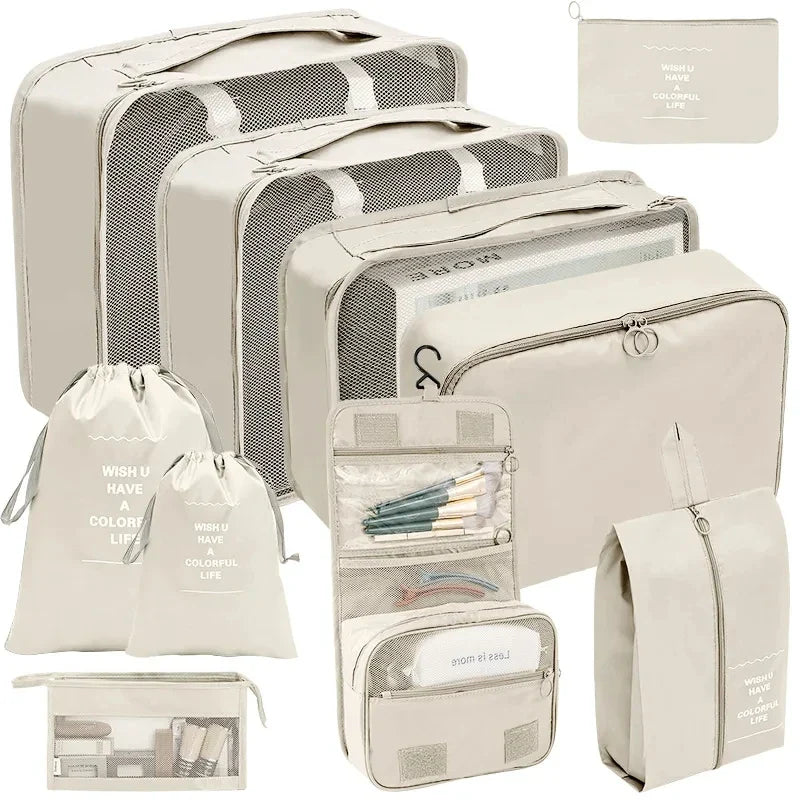 7/8/9/10-Pcs Travel Organizer Packing Cubes Set – Portable Luggage Storage Bags for Clothes, Shoes & Accessories