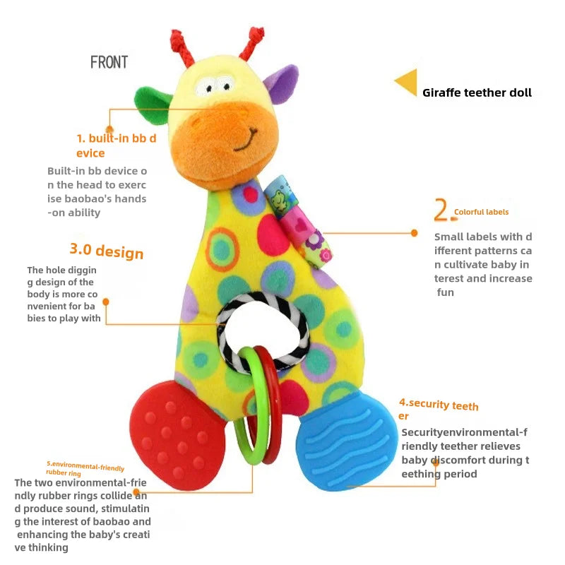 Soft Animal Hanging Handbells Rattles Plush Infant Baby Development Handle Sensory Toys WIth Teether Baby Toy For Newborn Gifts