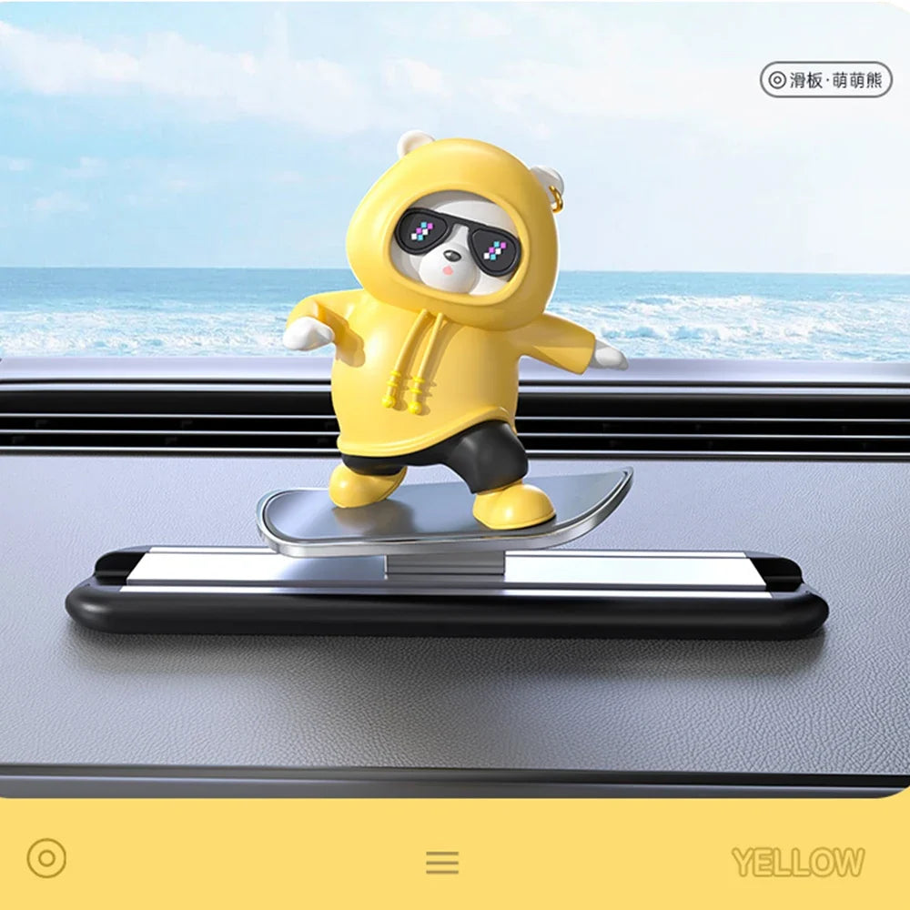 Car Automatic Sliding Skateboard Bear Alloy Cute Cartoon Scooter Center Console Ornaments Creative Car Decoration Accessories