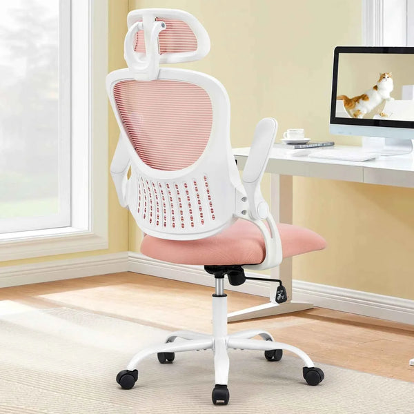 Ergonomic Office Computer Desk Chair Flip-up Arms Adjustable Headrests Comfortable Lumbar Support For Home Office