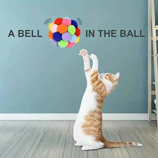 Cat Plush Bell Ball Toy – Colorful Woolen Self-Play Ball