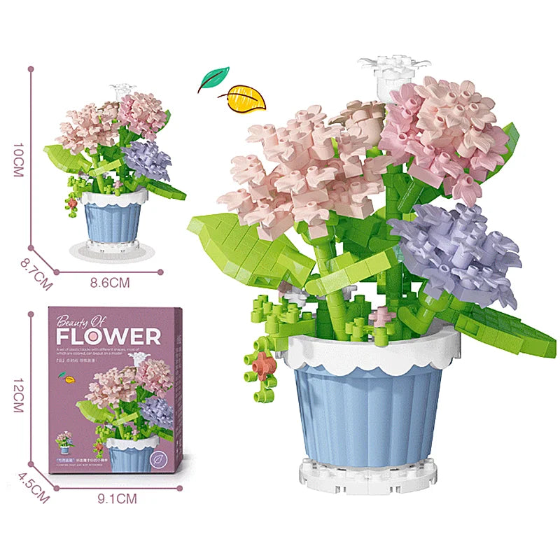 Creative Building Block Bouquet, Eternal Flower Plant Potted Gift, Rose Sunflower Potted Plant, Assembled Building Block Toy