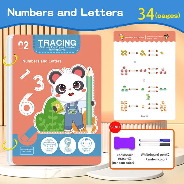 Reusable Kids’ Writing & Drawing Workbook Set with Erasable Pen