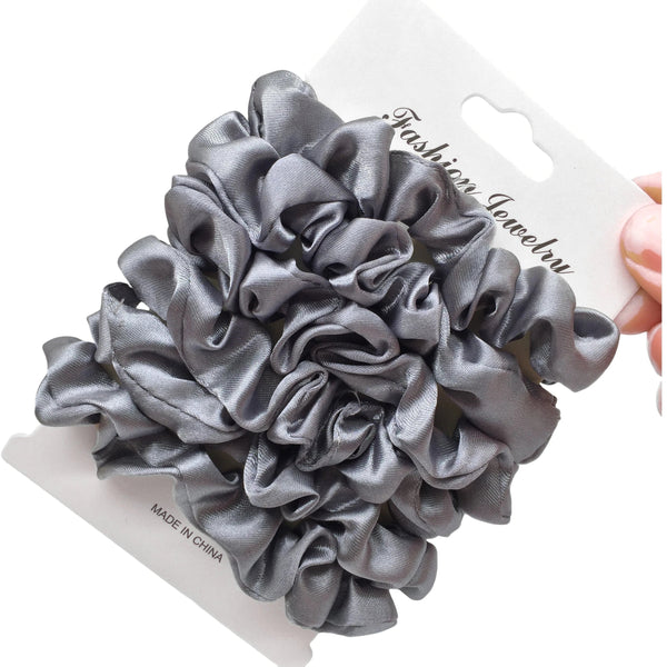 3/5/6 Pcs Silk Satin Scrunchies Set for Women – Elegant Solid Color Hair Bands | Soft Elastic Ponytail Holders & Hair Accessories