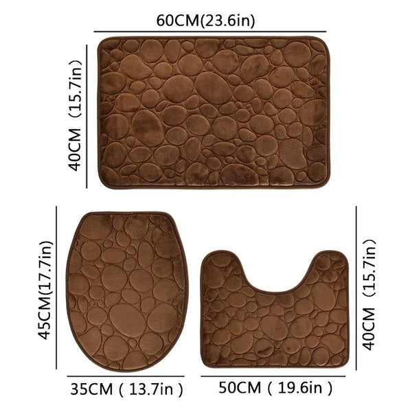 3-Piece Solid Color Bathroom Mat Set – Water-Absorbing & Non-Slip