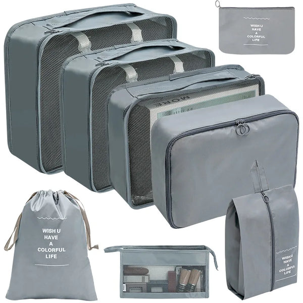 7/8/9/10-Pcs Travel Organizer Packing Cubes Set – Portable Luggage Storage Bags for Clothes, Shoes & Accessories