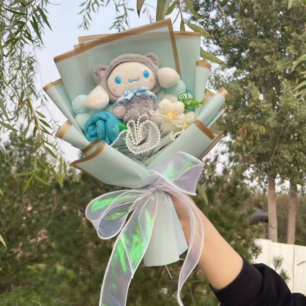 Cartoon My Melody Kuromi Cinnamoroll Kt Cat Plush Doll Creative Flower Bouquet Valentine Christmas Graduation Birthday Gift