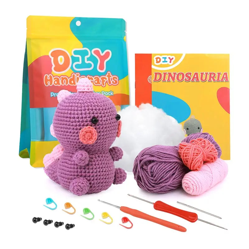 Fenrry Dinosaur Shape Doll Ornaments Hand Made Woven Crochet Wool Diy Crochet Knitted Material Bag Complete Set