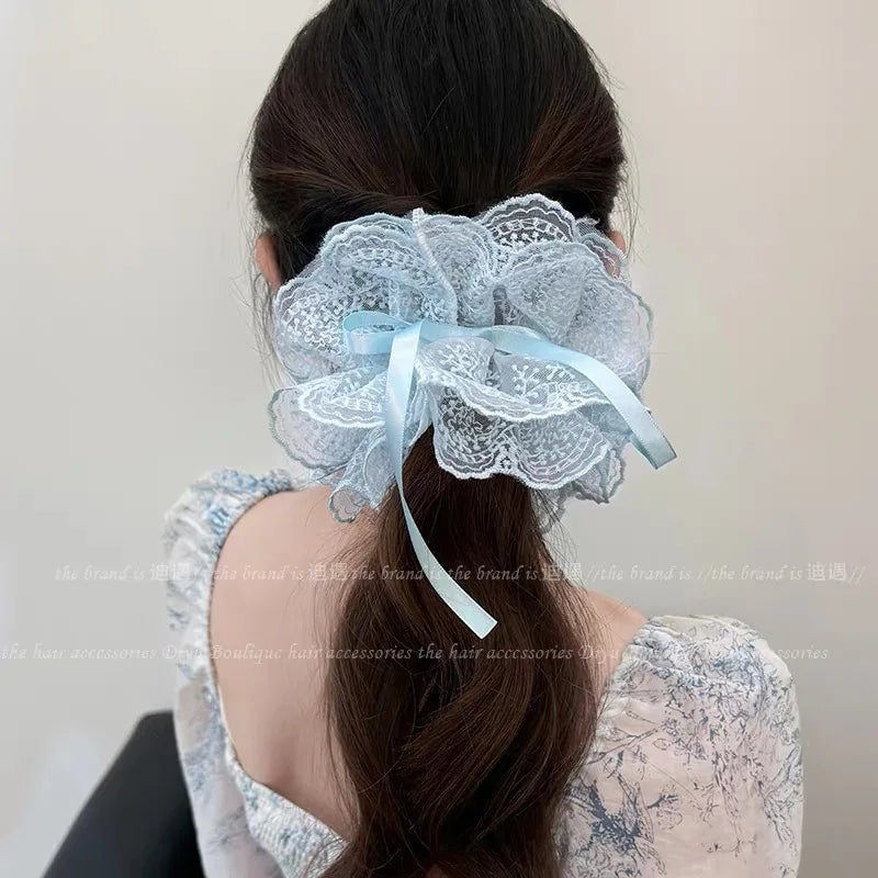 Korean Fashion Dot Satin Scrunchies – Big Elastic Silk Hair Bands for Women & Girls, Black & White