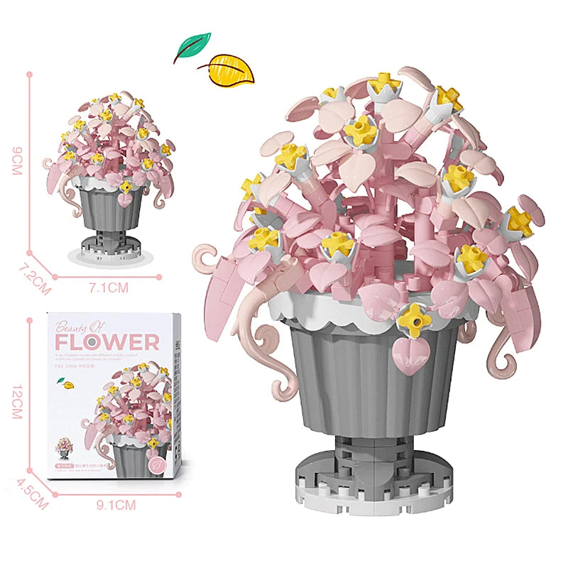 Creative Building Block Bouquet, Eternal Flower Plant Potted Gift, Rose Sunflower Potted Plant, Assembled Building Block Toy