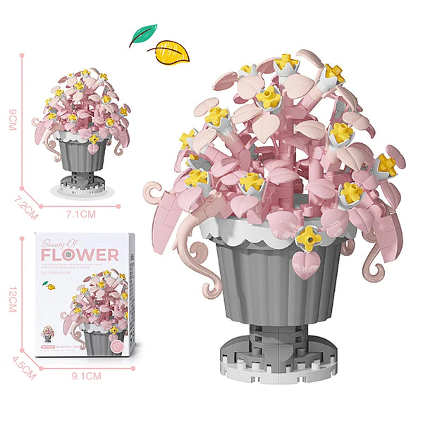 Creative Building Block Bouquet, Eternal Flower Plant Potted Gift, Rose Sunflower Potted Plant, Assembled Building Block Toy