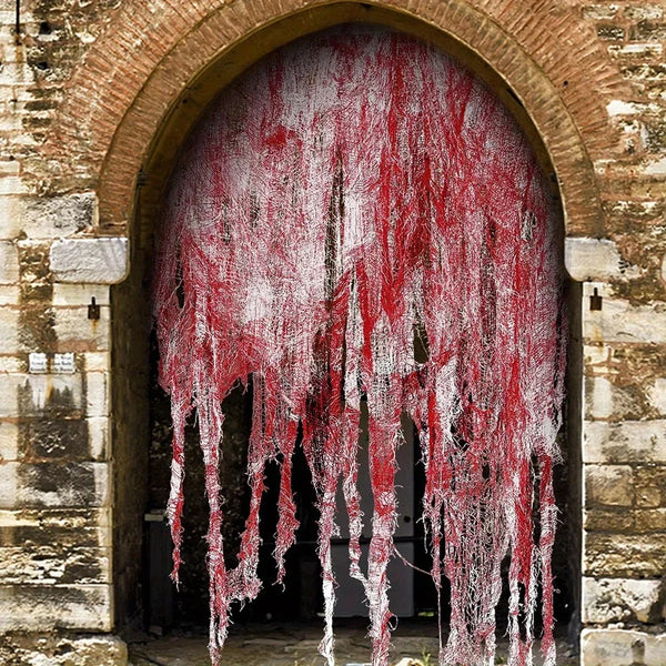 Halloween Bloody Gauze Decorations,Horror Bloody Cloth Bandage,Door Curtainsss,Halloween Haunted House Party Props