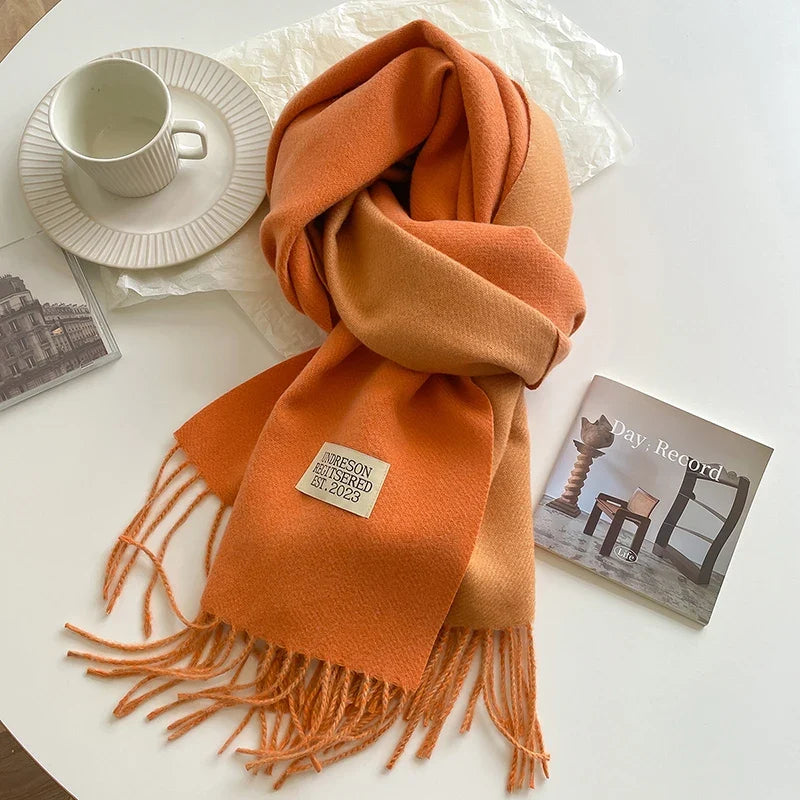 2023 Korean Style Cashmere Winter Scarf for Women – Knitted Double-Sided Solid Color Wrap | Soft Warm Fashion Neckerchief Shawl