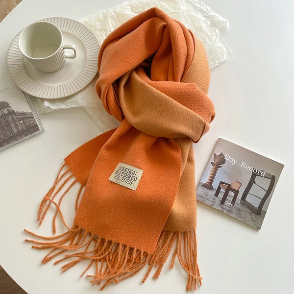 2023 Korean Style Cashmere Winter Scarf for Women – Knitted Double-Sided Solid Color Wrap | Soft Warm Fashion Neckerchief Shawl