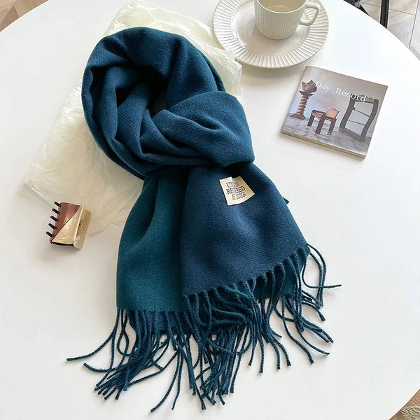 2023 Korean Style Cashmere Winter Scarf for Women – Knitted Double-Sided Solid Color Wrap | Soft Warm Fashion Neckerchief Shawl