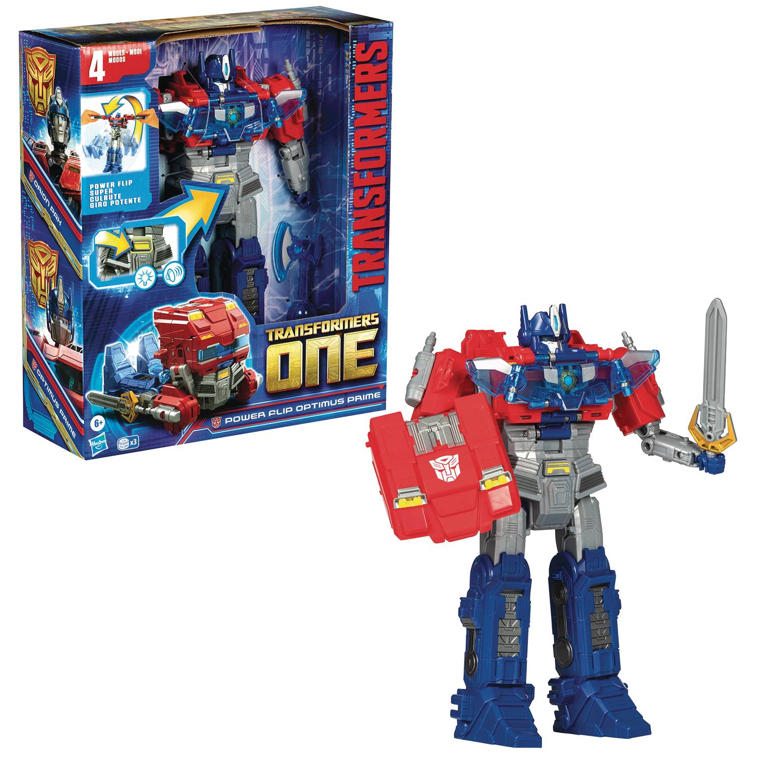 Transformers One Movie Power Flip Optimus Prime (Orion Pax) Converting Action Figure, 4 Modes, 10-inch Interactive Electronic Toy, Lights & Sounds, 6+ Main image