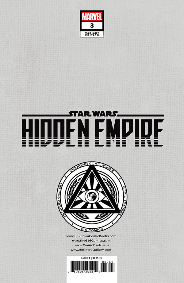 Star Wars: Hidden Empire #3 Unknown Comics Patch Zircher Exclusive Var (02/08/2023) - Collectors World Toys
