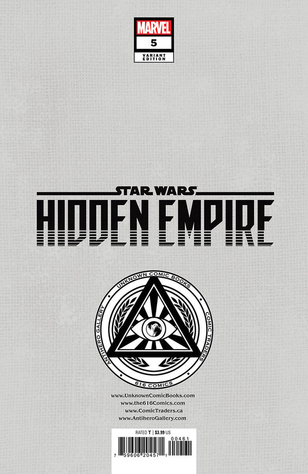 Star Wars: Hidden Empire #5 Unknown Comics Patch Zircher Exclusive Virgin Var (04/05/2023) - Collectors World Toys