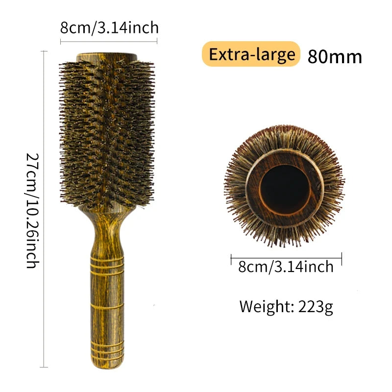 Professional Boar Bristle Round Hair Brush for Women and Men Hair Styling Comb Salon Hairdressing Hairdresser Wood Round Brush