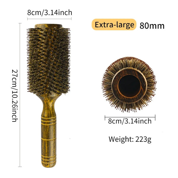 Professional Boar Bristle Round Hair Brush for Women and Men Hair Styling Comb Salon Hairdressing Hairdresser Wood Round Brush