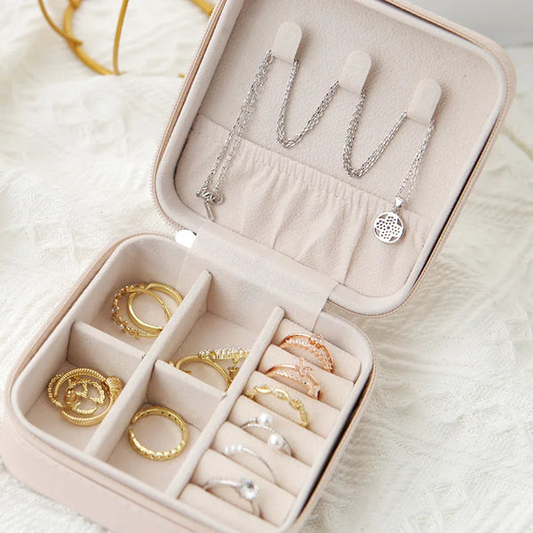1PCS Single Layer Leather Jewelry Storage Box – Travel Case for Women in Black, White & Pink