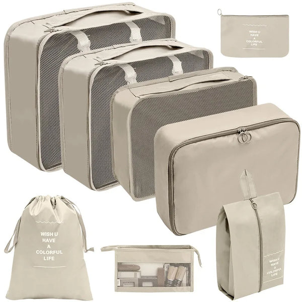 7/8/9/10-Pcs Travel Organizer Packing Cubes Set – Portable Luggage Storage Bags for Clothes, Shoes & Accessories