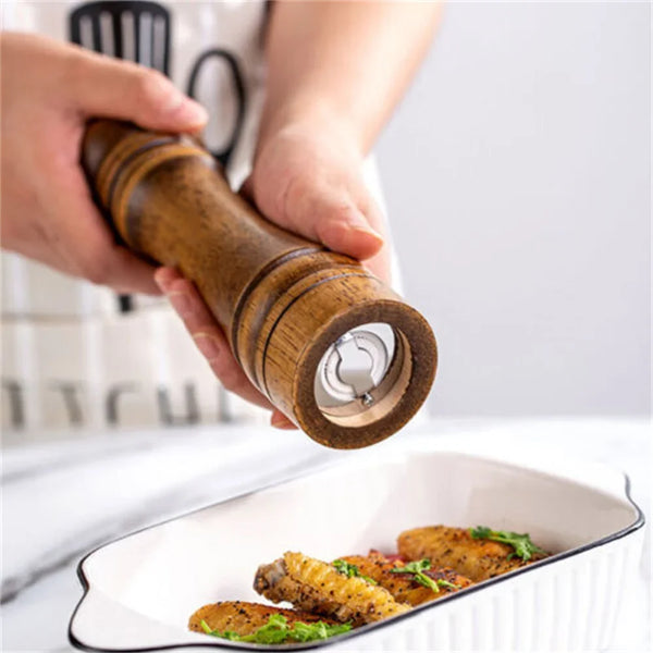 2PCS Wooden Salt & Pepper Grinder Set – 8 Inch Adjustable Ceramic Rotor Mill Shakers | Manual Kitchen Spice Grinder for Cooking & Dining
