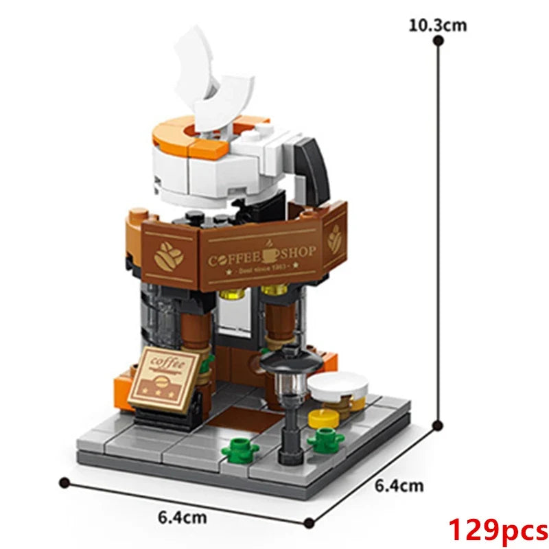 NEW Restaurant Dessert Coffee Pet Fruit Store Street View Food House Building Blocks Kit Girls Bricks Model Kids Toy Children