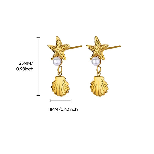 Vintage Summer Starfish Stainless Steel Stud Earrings For Women Simple Star Shell Earrings Stud Ocean Party Jewelry Gift 2025