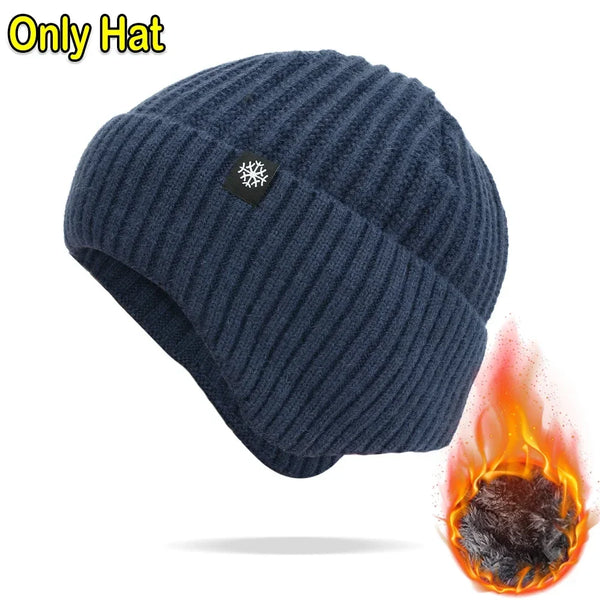 Outdoor Men’s Winter Knitted Bomber Hat – Plush Lined Peaked Cap with Earmuffs | Warm Faux Fur Cycling Hat for Cold Weather Protection