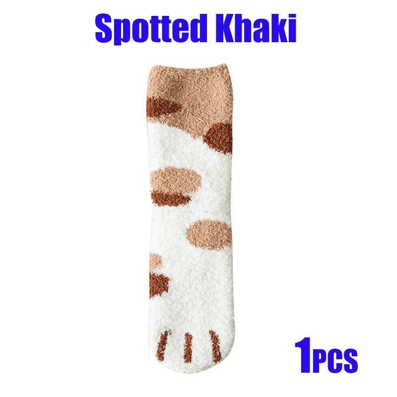 Women Socks Winter Warm Fluffy Socks Cute Animal Claw Cat Paw Footprint Fuzzy Socks Thicken Coral Fleece Home Floor Sleep Socks