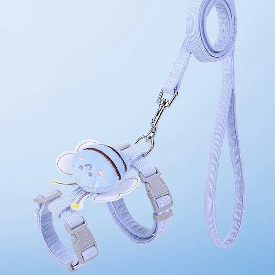 Cat Harness Leash Collar Set - Adjustable Cartoon Bee Design