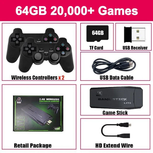 M8 4K Mini Game Stick 40000 Games Built-in with Twin 2.4G Wireless Controllers Video Game Console