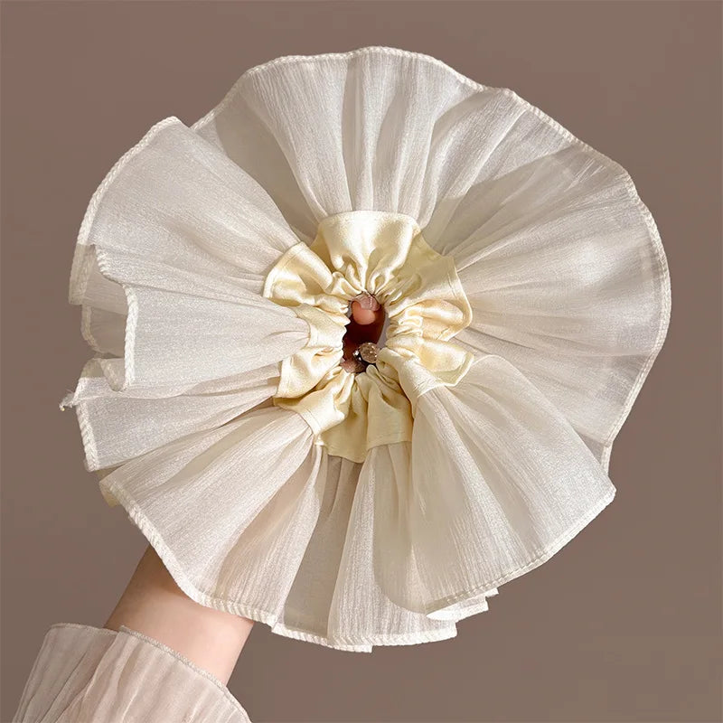 1/3PCS Polka Dot Satin Scrunchies – Large Ruffled Hair Bands for Women, Black & White Elegant Hair Ties