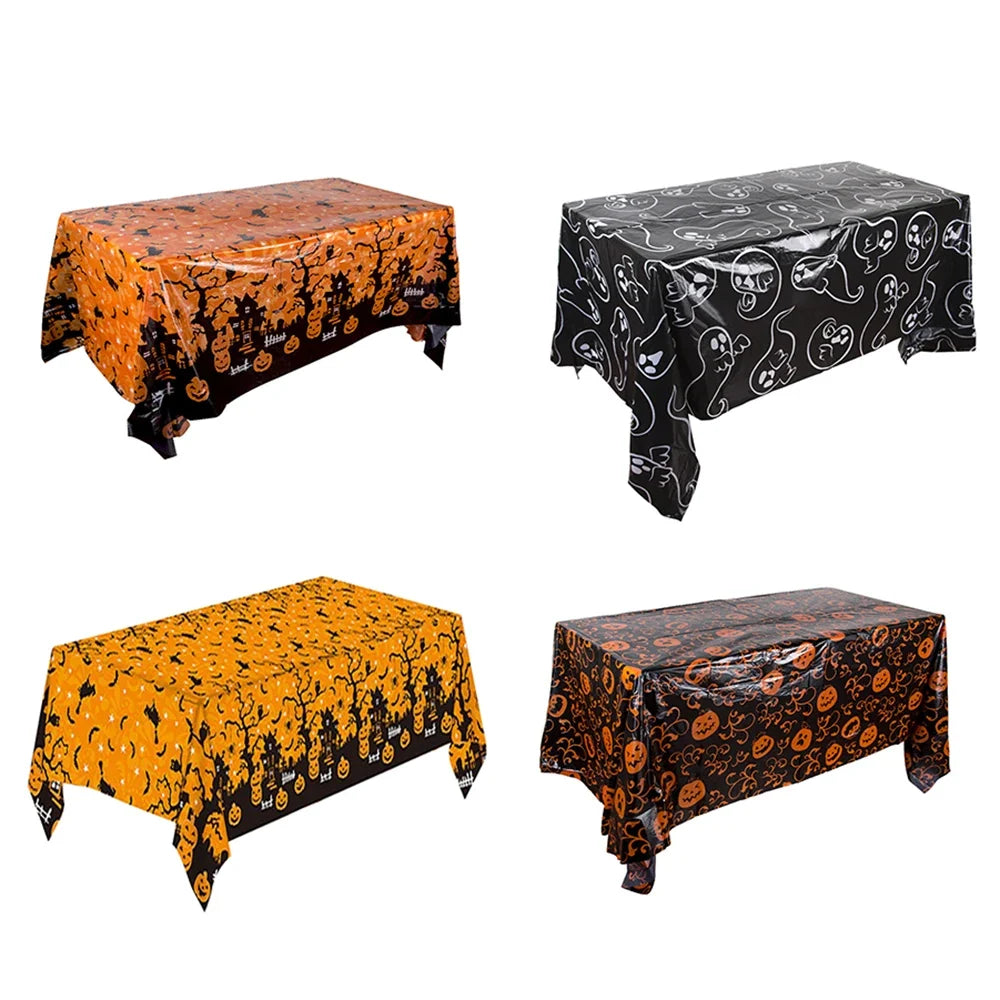 Halloween Decoration Tablecloth,Disposable Pumpkin Spider Web Bat Plastic Table Cover,Halloween Party Home Table Decor