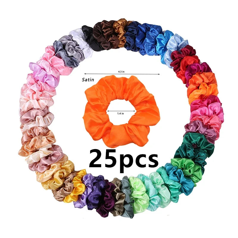 Satin Scrunchies Set for Women & Girls – 25/10/6 Pcs Elastic Hair Bands | Soft Silk Ponytail Holders & Fashion Hair Accessories