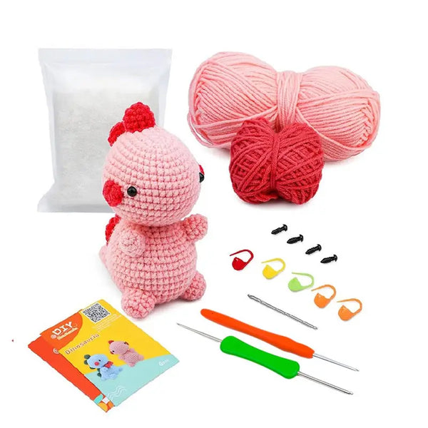 Fenrry Dinosaur Shape Doll Ornaments Hand Made Woven Crochet Wool Diy Crochet Knitted Material Bag Complete Set