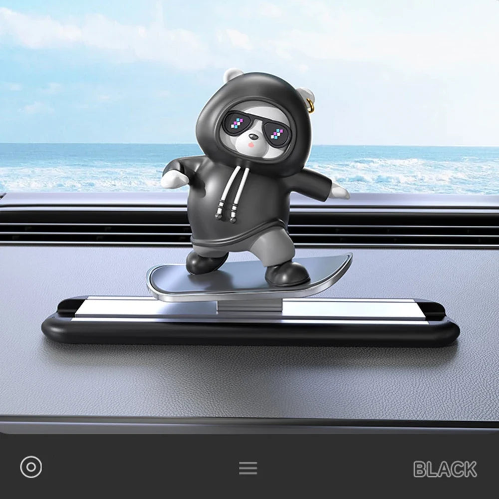 Car Automatic Sliding Skateboard Bear Alloy Cute Cartoon Scooter Center Console Ornaments Creative Car Decoration Accessories