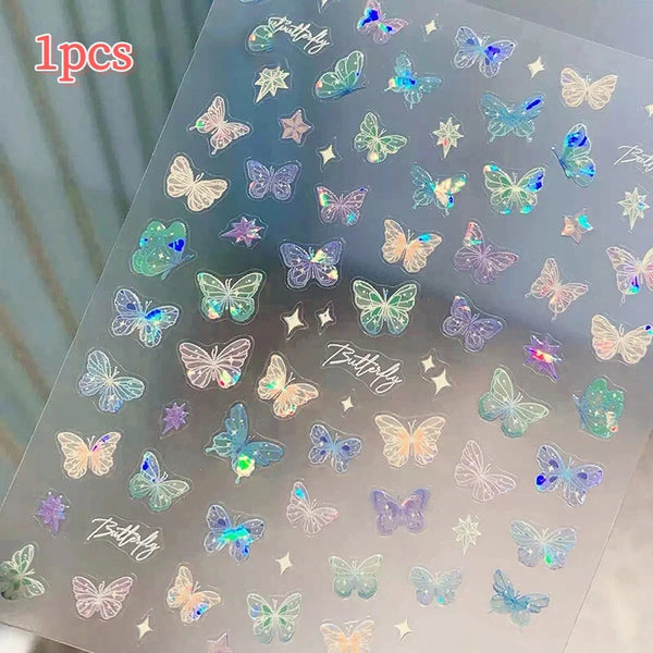 1/5sheets Fashion Butterfly Wing Streamer Laser Stickers Advanced Embossed Nail Art Stickers Colorful Butterfly Fairy Stickers