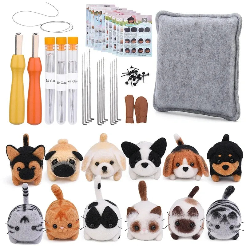 Animals DIY Needle Felting Set with Foam Mat for Handcraft Project Beginners Needle Felting Supplies Kits with Tools