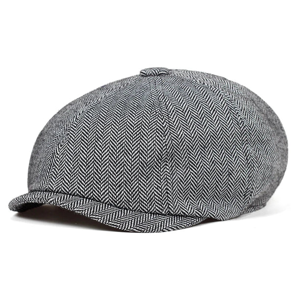 Retro Men’s Newsboy Cap – Classic Herringbone Octagonal Hat, British Style Flat Cap for Autumn & Winter, Vintage Painter Beret