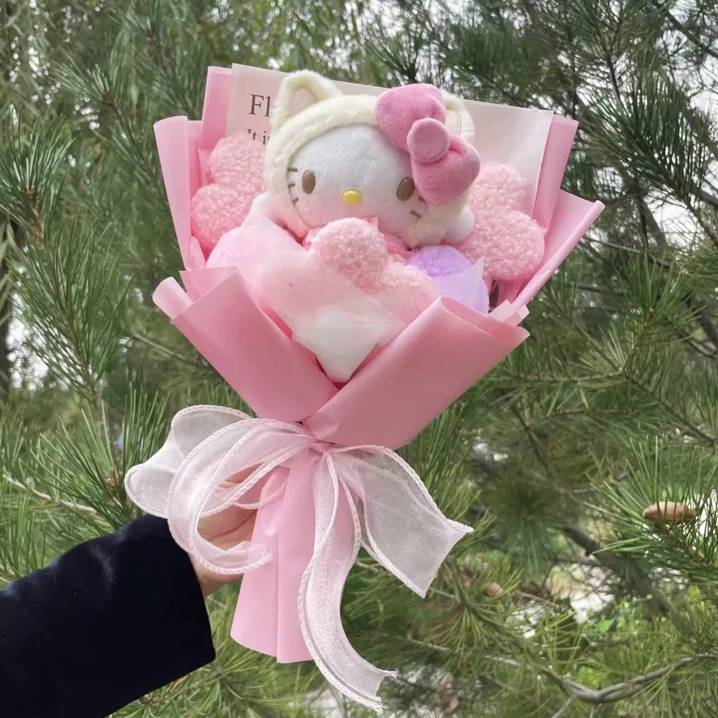 Cartoon My Melody Kuromi Cinnamoroll Kt Cat Plush Doll Creative Flower Bouquet Valentine Christmas Graduation Birthday Gift