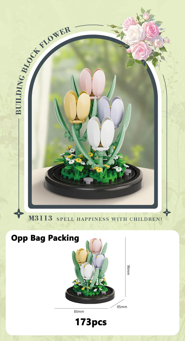Eternal Flower Bouquet Bonsai Potted Plant Micro Building Blocks Model Home Decoration Puzzle Toys Kids Birthday Christmas Gifts
