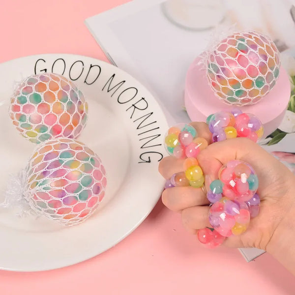 Rainbow Bead Squishy Ball 3D Stress Relief Sensory Toys for Adults Anti-Anxiety Fidget Toy with Non-Toxic for Office Classroom
