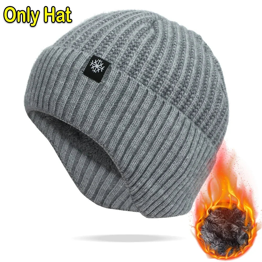 Outdoor Men’s Winter Knitted Bomber Hat – Plush Lined Peaked Cap with Earmuffs | Warm Faux Fur Cycling Hat for Cold Weather Protection